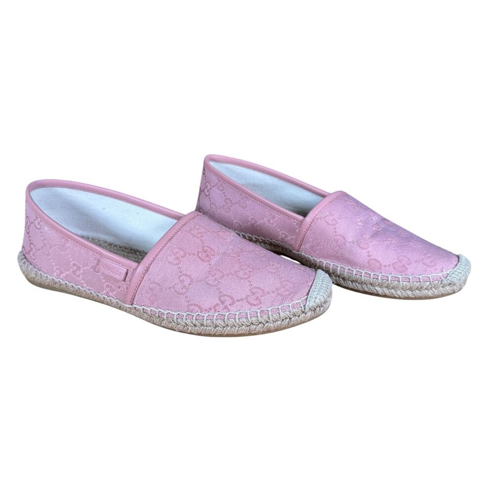 Gucci GG Supreme Pink Canvas Logo Women's Espadrille Shoes Size EU 39.5 US 9.5